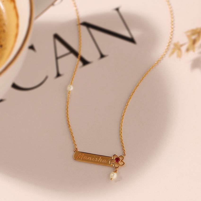 Custom Tiny Name Necklace - horizontal bar custom name necklace in gold,  silver, rose gold