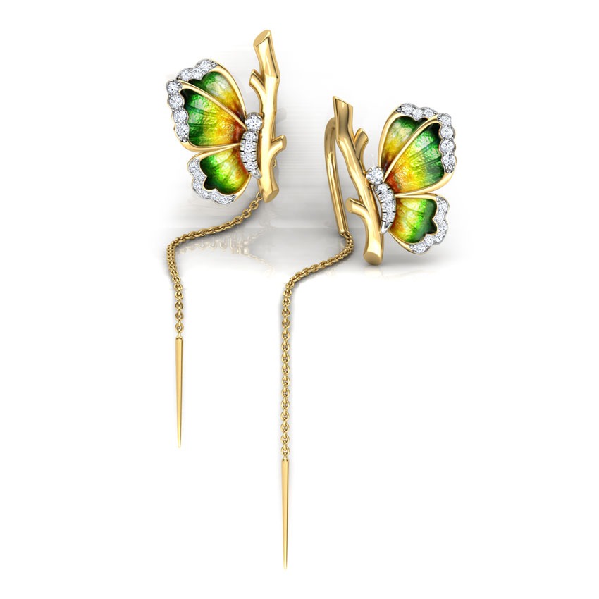 Green Butterfly Diamond Sui Dhaga Earrings