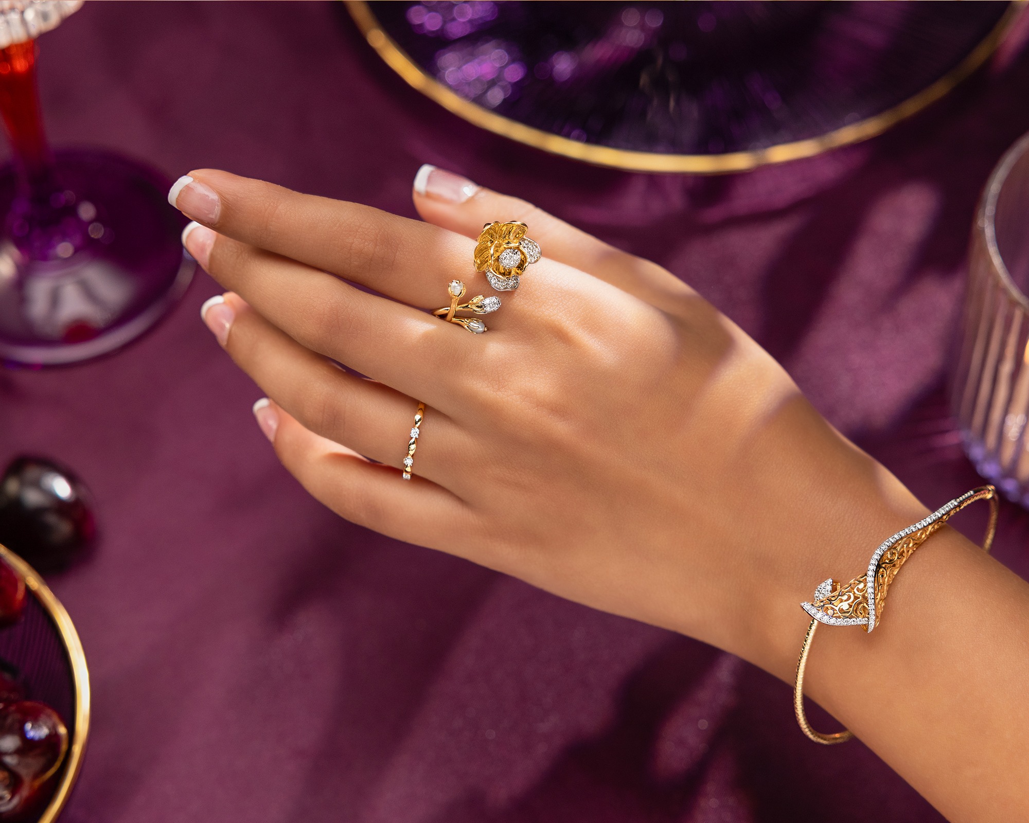 Mahi Adjustable Designer Solitaire Crystal Finger Ring