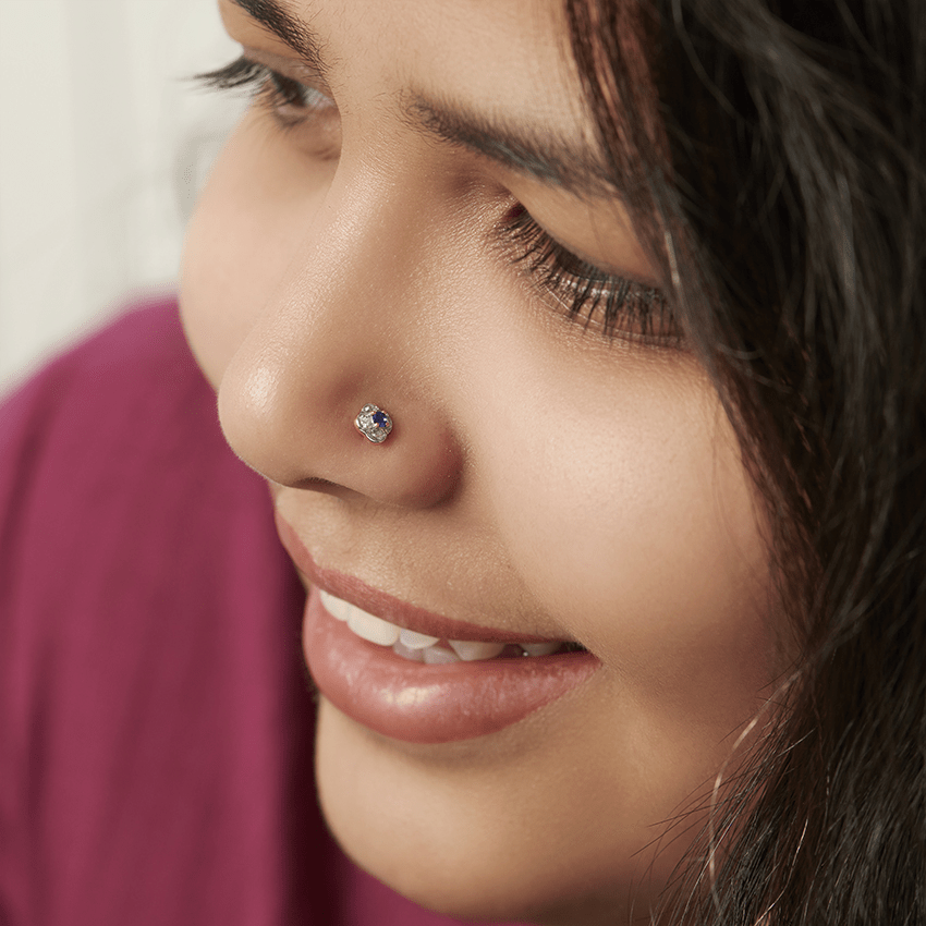 18K Real Gold Indian White CZ Left Nose Ring – Karizma Jewels