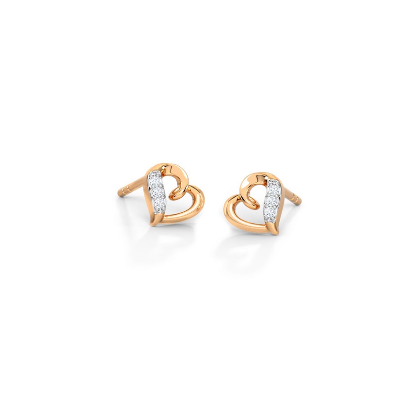 Graceful Heart Diamond Stud Earrings