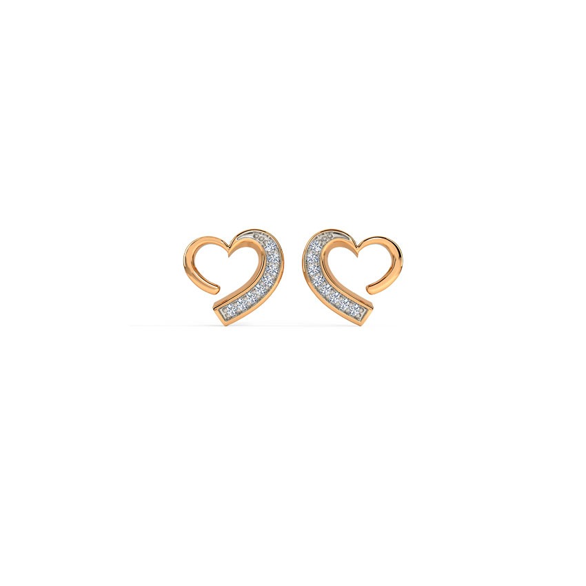 Glittering Heart Diamond Stud Earrings