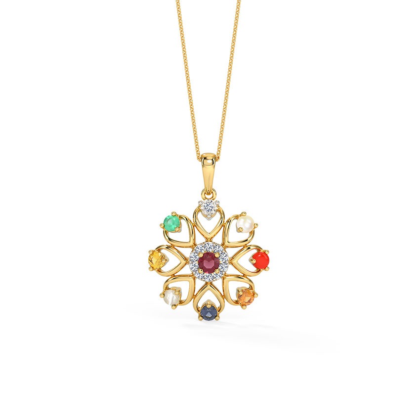 Siya Floral Navratna Gemstone Pendant