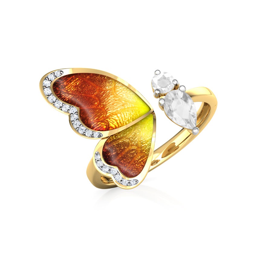 One Wing Orange Butterfly Diamond Ring