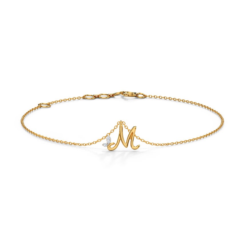 Leafy Alphabet M Diamond Bracelet